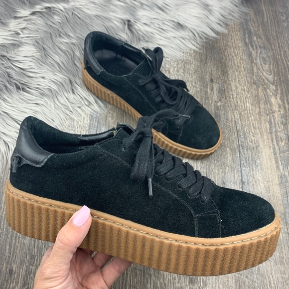 J/SLIDES Shoes - J/SLIDES Black Suede Low Platform Creepers Sneaker